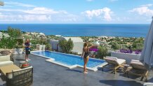 Apartments with a swimming pool in a complex with Santorini architecture